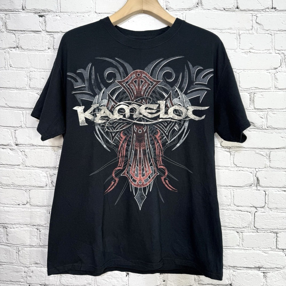 Kamelot Band T Shirt Mens L Black Graphic Heavy Metal Rock Tee Tribal Cross